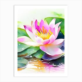 Lotus Flower In Garden Watercolour 3 Art Print