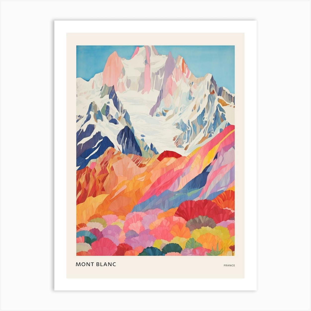 Extra Large Mont Blanc France 2 Colourful Mountain Illustration Poster Art Print - 105x140cm