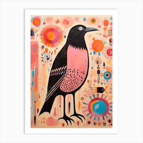 Pink Scandi Crow 1 Art Print