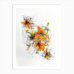 Orange Flowers On White Background Art Print