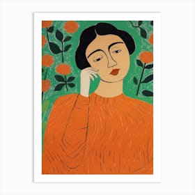 Woman In Orange Art Print