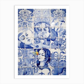 Blue And White Tile Mural Art Print