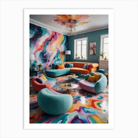 A Dream-Like Lounge of Vibrant Chaos Colorful Living Room Art Print