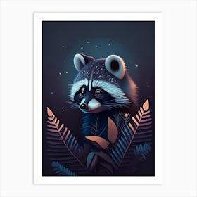 Raccoon With Stars And Leaves Art Print