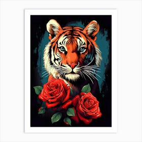 Tiger With Roses Art Print