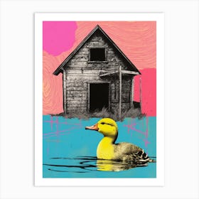 Duck Outside A House Collage Style 3 Art Print