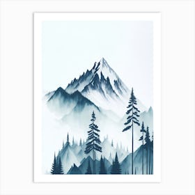 Mountain And Forest In Minimalist Watercolor Vertical Composition 146 Art Print
