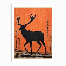 Elk, Woodblock Animal Drawing 3 Art Print