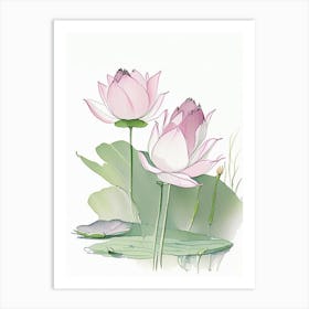 Lotus Flowers In Park Pencil Illustration 7 Art Print