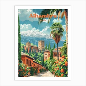 Alhambra Spain Architecture Travel Art Illustration 1 Art Print