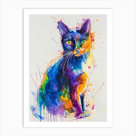 Cat Colourful Watercolour 1 Art Print