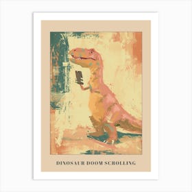 Muted Pastels Dinosaur On A Mobile Phone 2 Poster Art Print