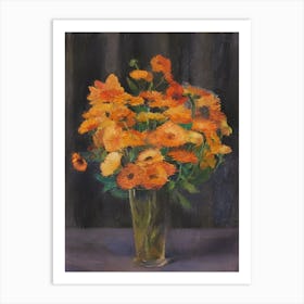 Orange Flowers In A Vase Art Print