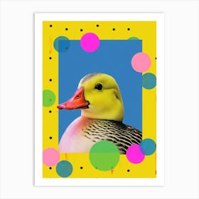 Geometric Vibrant Portrait Of A Duck Yellow & Pink 1 Art Print