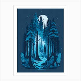 A Fantasy Forest At Night In Blue Theme 78 Art Print