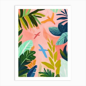 Tropical Birds in the Jungle Gouache Painting Art Print