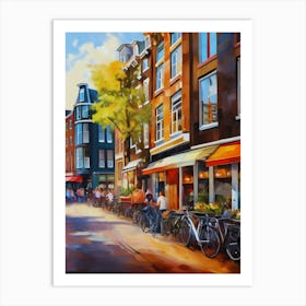 The city of Amsterdam, Netherlands, streets, cafes, passing by, the beauty of summer, oil colors.13 Art Print