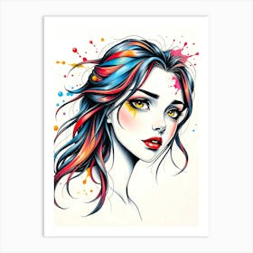 Girl With Colorful Hair 2 Art Print