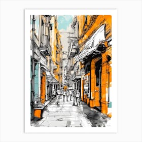 Sketch Of A City Street 2 Art Print