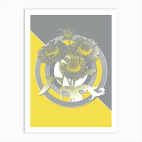 Vintage Blanket Flowers Botanical Geometric Art in Yellow and Gray n.361 Art Print
