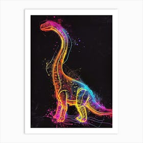 Abstract Neon Line Illustration Brachiosaurus 1 Art Print