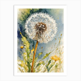 Make a Wish Dandelion Artwork Watercolor Painting in an English Summer Garden by John Arwen Art Print