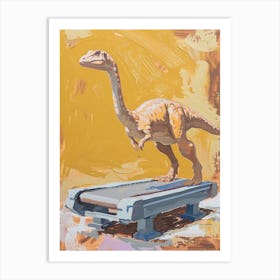 Mustard Brushstrokes Dinosaur On A Treadmill Art Print