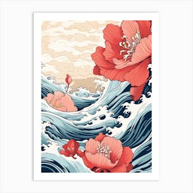 Great Wave With Tulip Flower Drawing In The Style Of Ukiyo E 2 Art Print