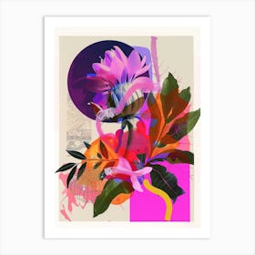 Amaranth 1 Neon Flower Collage Art Print