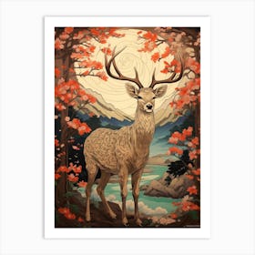 Deer Animal Drawing In The Style Of Ukiyo E 2 Art Print