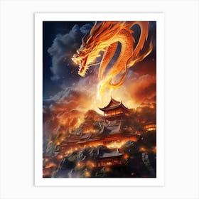 Dragon Attacking A Village 3 Art Print