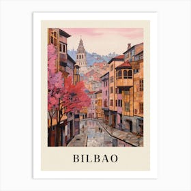 Bilbao Spain 3 Vintage Pink Travel Illustration Poster Art Print