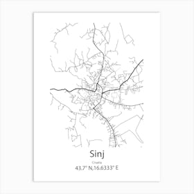 Sinj,Croatia Minimalist Map Art Print