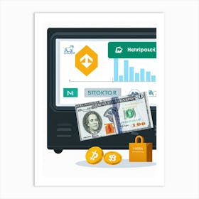 Billfold And Banknote Resting In A Safe Simple Interface Where Strokes Balance An Icon Of A Briefc (1) Art Print