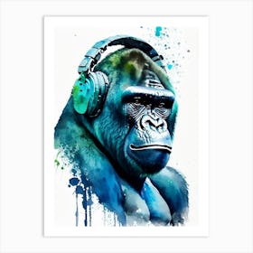 Gorilla With Headphones Gorillas Mosaic Watercolour 2 Art Print