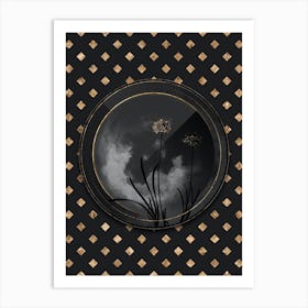 Shadowy Vintage Allium Carolinianum Botanical in Black and Gold Art Print