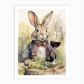 Bunny Tasting Wine Rabbit Prints Watercolour 3 Art Print
