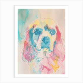 Cavalier King Charles Spaniel Dog Pastel Line Painting 1 Art Print