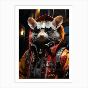 Cyberpunk Style A Possum Wearing Stereotypical French 1 Art Print