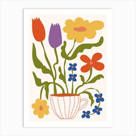 Flowers In A Cup Colorful Flower Print Art Print