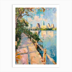 Lady Bird Lake And The Boardwalk Austin Texas Oil Painting 1 Art Print