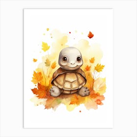 Turtle Watercolour In Autumn Colours 1 Art Print