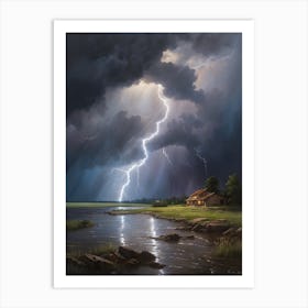 Lightning Over A Lake Art Print