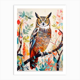 Bird Painting Collage Great Horned Owl 1 Art Print
