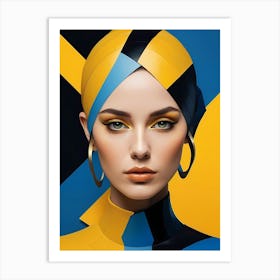 Geometric Woman Portrait Pop Art Fashion Yellow (10) Art Print