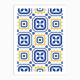 Blue And Yellow Tile Pattern - Azulejo - vector tiles, Portuguese tiles Art Print