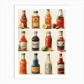 Various Hot Sauce Bottles Kitchen Art Print