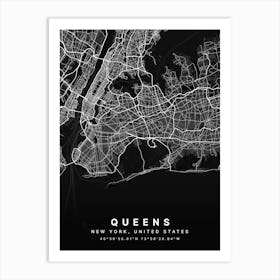 Queens Brooklyn New York Usa Black Map Art Print