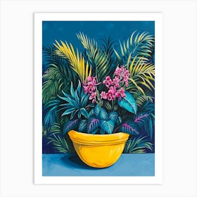 Tropical Flowers In A Yellow Bowl Art Print