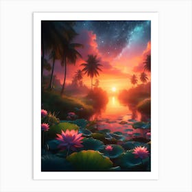 Beautiful Lotus Lake Landscape 5 Art Print